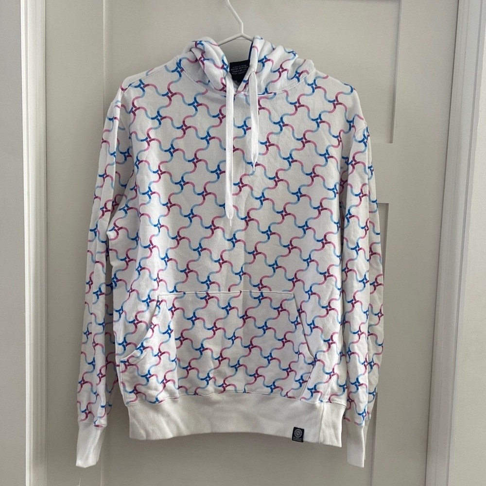 Franklin & Marshall White Hoodie with Blue and pink Pattern​